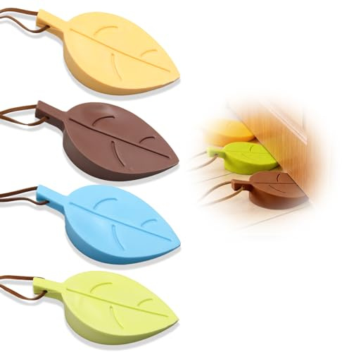 VBK 4 Pack Door Stop, Silicone Door Stoppers with Leaf Design, Rubber Door Wedge for Floor, Multi-Colour Decorative Door Stopper for Home Office