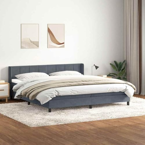 Ziaphsol Boxspringbett mit Matratze, Dunkelgrau, 180x220 cm, Samtstoff, verstellbares Kopfteil, Taschenfederkern, Schlafzimmer Möbel