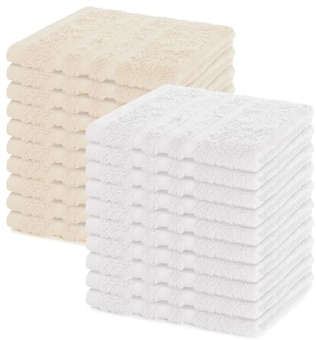 Lavea® Seiftuch 20er Set 30x30 cm, Weiß & Creme | 100% Baumwolle, hochwertige Seiftücher und Gästehandtücher, saugstark, waschbar und strapazierfähig – Frottierserie Elena