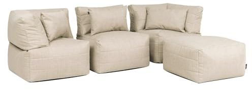 Icon Noa Modular Sofa für Erwachsene, Beige, Webstoff für Drinnen und Draußen, 4 Sitzer Ecksofa, Bequemer Sitzsack Sofa mit Füllung, Garten, Terrasse, Lounge, Wohnzimmer
