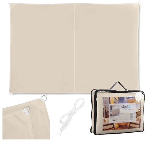 Relaxdays Sonnensegel, 3x4 m, Polyester, wasserdicht, Segeltuch mit Ösen & Spannseilen, Sonnentuch rechteckig, beige