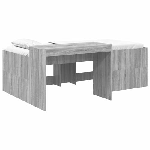 vidaXL Hochbett mit Schreibtisch für Kinder Grau Sonoma Holzwerkstoff, Moderner, robuster Bettgestell für kleine Räume, multifunktionales Schlafzimmermöbel, platzsparende Lösung für Studios