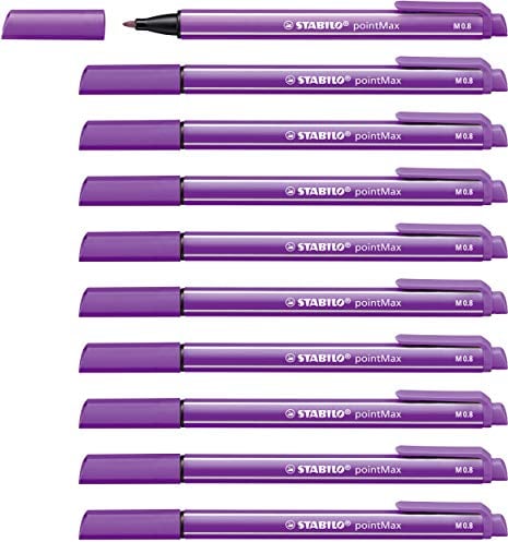 STABILO pointMax - Stylo feutre - Lot x 10 feutres d'écriture pointe moyenne 0,8 mm - Lilas