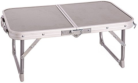 Mesa Plegable de Camping Portátil - Diseño Maletín Con Doble Cierre de Seguridad y Asa de Transporte - Para Playa y Picnic - Acero y MDF, Gris, Pequeña, Ligera y Fácil de Transportar
