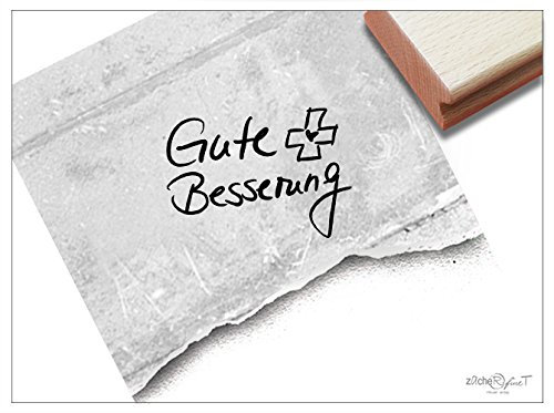Stempel - Textstempel GUTE BESSERUNG handschriftlich mit Pflaster - Holzstempel Schriftstempel für Genesungswünsche Genesungskarten - von zAcheR-fineT