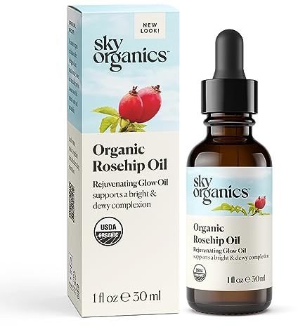 Sky Organics Organic Rosehip Oil for Face, Rejuvenating Glow Oil to Support a Bright, Dewy & More Radiant Complexion, Suitable for Dull or Tired Skin, 100% Pure & Cold-Pressed Facial Oil, 30 ml