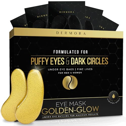 DERMORA Golden Glow Under Eye Patches (20 Paar Augengele) - Verjüngende Behandlung für Augenringe, geschwollene Augen, erfrischend, revitalisierend, Reisen, Falten