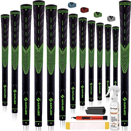 SAPLIZE Golfgriffe 13er-Set mit komplettem Regripping-Kit, Midsize, Golfschlägergriffe aus Gummi, Grün