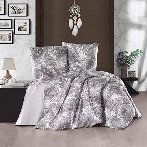 ZIRVEHOME Bettwäsche 200x200 Grau Bettbezug Baumwolle Bettwäsche-Sets 200 x 200cm 3teilig Renforcé Bettdeckenbezug mit 2 mal 80x80cm Kissenbezüge mit Reißverschluss, Palma V2