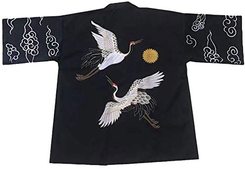 G-LIKE Japanischer Kimono Sommer Kleidung - Traditionelles Haori Federgewebe Kostüm Robe Überjacke Sonnenschutz Jacke Antiker Stil Nachthemd Bademantel Nachtwäsche für Damen Herren (Schwarz)