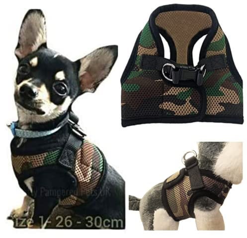 XXXS XXS XS Tiny Teacup Chihuahua Puppy Dog Harness with Clip for TINY Teacup Miniature Breeds Kitten Yorkie Maltese Terrior Puppy Dogs (XXS - Chest 26-30cm, Camouflage)