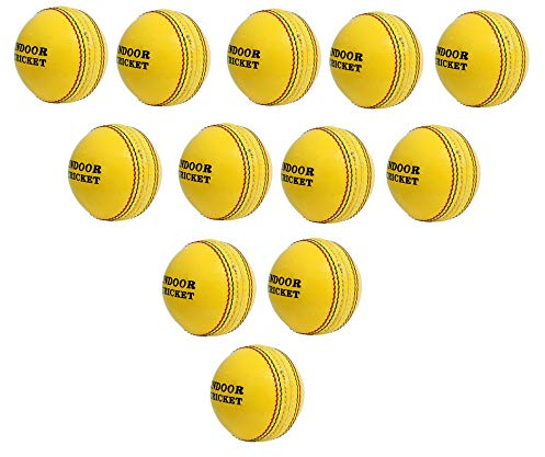 CW Cricketball für den Innenbereich, Schlagball, Leder, 120 g, Gelb, 12 Stück