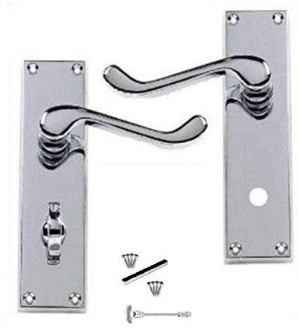 Golden Grace Victorian Scroll Bathroom WC Toilet Door Handles in Polished Chrome Finish - 150mm x 40mm Backplate