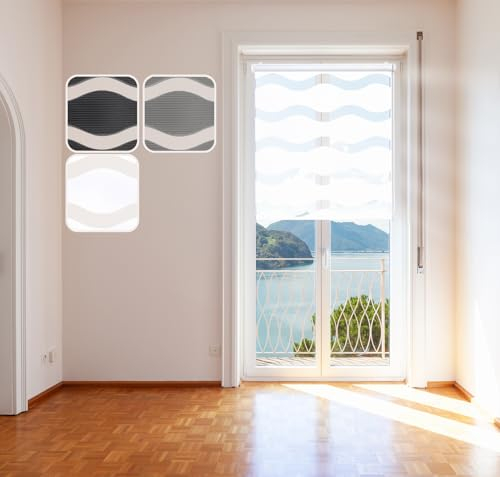Doppelrollo Wave, Weiß 60x150cm Duo-Rollo Klemm-Fix mit Klemmträger, Fenster-Rollo/Seitenzug-Rollo ohne Bohren