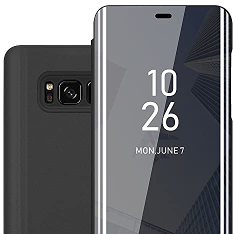 Cadorabo Hülle kompatibel mit Samsung Galaxy S8 Schutzhülle TPU Silikon Case 360 View Spiegel, Slim Kratzfest Weiche Gummi mit Rundumschutz Cover Hülle für Galaxy S8 in Schwarz
