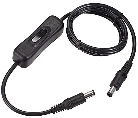 sourcing map DC-Kabel mit EIN/AUS-Schalter 5,5 mm x 2,1 mm DC-Stecker auf Stecker Verlängerungskabel 1M schwarz für LED-Schreibtischlampe LED-Streifen
