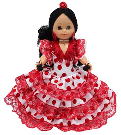 Folk Artesanía Puppe der Kollektion Regional 35 cm. Andalusisches Kleid mit Flamenca-Blume, Puppen (weiß, gepunktet)