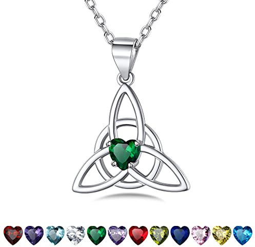 Bestyle May Birthstone Necklace for Women Silver Celtic Knot Necklace Healing Stone Blessing Necklace for Gift