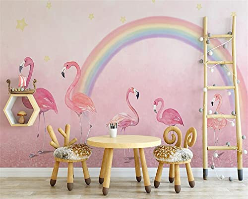 MUMUWUSG Papier Peint Intissé Tapisserie Murales Panoramique 3D Personnalisé Photo Mur Papier Peint Rose Arc-En-Ciel Animal Flamant Rose Murale Chambre Salon Canapé Papier Peint 140X70Cm