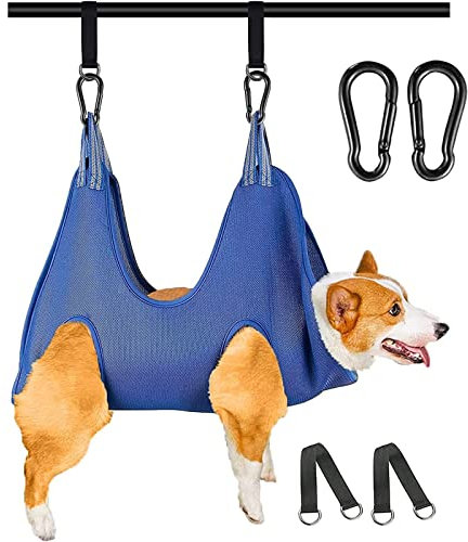 FEEGO Pet Grooming Hammock for Dogs & Cats, Pet Grooming Hammock, Pet Grooming Sling, Dog Grooming Harness, Restraint Bag, Helper, Pet Nail Clip Bag for Grooming, Nail Cutting (S (8-10) inch, Blue)