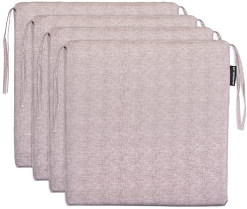 Brandsseller 4er Set Sitzkissen 40x40 cm in Leinenoptik – Bequeme Stuhlauflagen mit Bindebändern & abnehmbarem Bezug – Dekorative Sitzpolster für drinnen und draußen - Beige