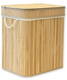 KARAT Wäschekorb Bambus Holz mit Deckel 54 L Aufbewahrungsbox faltbare Wäschetonne mit abnehmbarem Wäschesack und Griffen, Wäschesammler, Wäschebox Truhe Deko für Bad (Eckig | 40 x 30 x 45 cm)