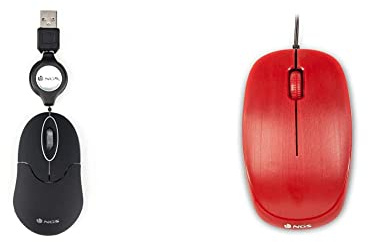 NGS SIN BLACK Mouse Ottico 1000dpi con Cavo Retrattile USB, Mouse per Computer o Laptop con 2 Pulsanti & FLAME RED Mouse Ottico 1000dpi con Cavo USB, Mouse per Computer o Laptop con 3 Pulsanti