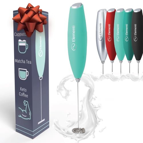 Elementi Milk Frother Handheld - Powerful Mini Coffee Frother Whisk - Hand Held Coffee Whisk Electric & Frappe Maker - Drink Mixer, Stirrer & Electric Milk Foamer (Mint Green)