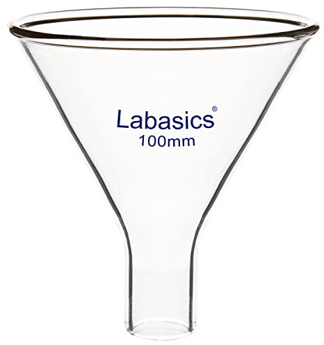 Labasics Glas Pulver Trichter, schwerer Wand Borosilikatglas kurzer Stiel Trichter mit 100 mm Spitzendurchmesser und 32 mm Stiel Durchmesser
