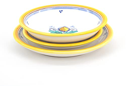 CEAR ceramiche - Posto tavola, set di 3 piatti in ceramica siciliana di Caltagirone con decoro giallo