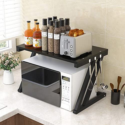 HUOLE Supporto Mensola Ripiano della Cucina del Forno 2 Livelli Supporto per forno a microonde a 2 ripiani Mensola angolare da cucina Ripiano per Organizer da Cucina Portaspezie (nero)