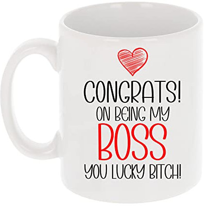 Divertida taza con texto en inglés Congrats On Being My Boss You Lucky Bitch, regalo de jefe para cumpleaños, regalo novedoso para ella