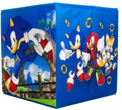 Character World Sonic the Hedgehog Officially Licensed Storage Boxes | 2 pack Foldable Storage Cubes Hoop Design | Perfect For Organising Children's Room, Kids Playroom