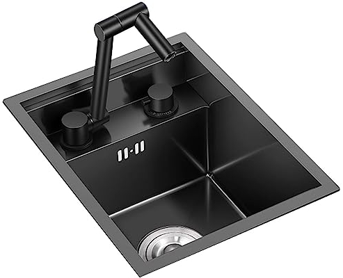 Fregadero Invisible De Acero Inoxidable Mini Fregadero De Barra RV Fregadero De Cocina Con Tapa Grifo Abatible Fregadero Para Lavar Platos (Color : negro, S : 32 * 43 * 22cm)