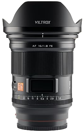 VILTROX 16mm F1.8 FE Full Frame Wide Angle Objetivo AutoFocus Lenses for Sony E Mount Camera Objectif Gran Apertura Lente Gran Angular Compatible para Sony a7 a7C a7III a7RIII a7RIV a7RV a9 a6100