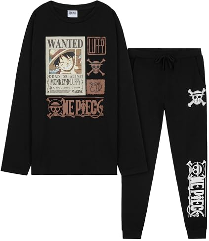 One Piece Pigiama Bambino - Pigiama Ragazzo in Cotone Lungo a Maniche Lunghe 7-14 Anni - Anime Gadget Regalo Ufficiale (Nero, 9-10 Anni)