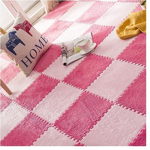 10 Stück Eva-Schaum-Bodenfliesen Mit Plüsch-Teppichoberseite, 30 X 30 cm Teppichoberflächen-Puzzlematten, Ineinandergreifende Schaumstoff-Teppichfliesen Für Schlafzimmer(Color:Rosenrot+Rosa)
