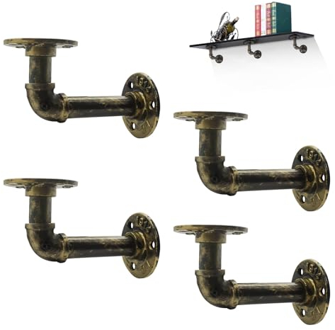 MLOQI 4 Stück Regalhalterung, Regalwinkel Rotkupfer Metall, Industrielle Regalhalterung, Wandregal Halter, Industrial Rohr Regal Halterungen mit Hardware shelf 14 cm