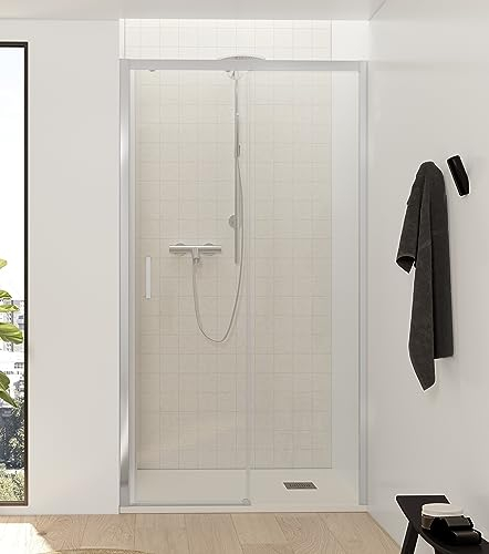 NEBADOON | Mamparas de Ducha - 1 Puerta Corredera + 1 Fijo - Mampara de Ducha Corredera - Perfilería Plata Brillo - 129 a 133 cm (Ancho Adaptable 4 cm) x 195 cm (Alto) - Posición Puerta Izquierda
