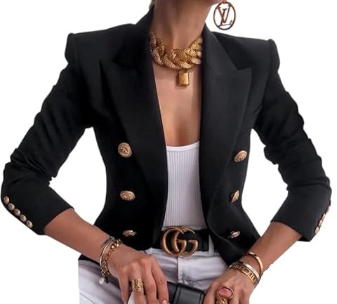 Generico Giacca Donna Blazer Doppio Petto (Nero, L)