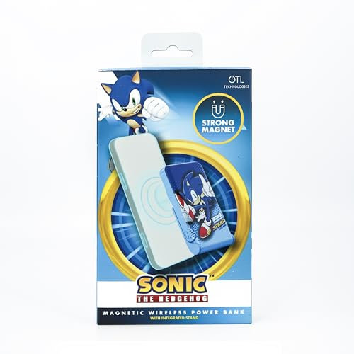 OTL Technologies SH1195 Sonic the Hedgehog Magnetic Wireless Power Bank Charger with Built-in Stand - Blue