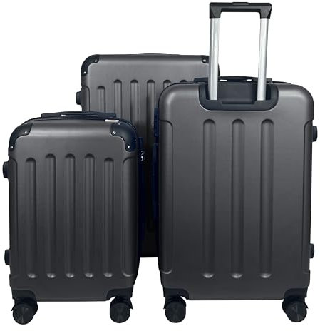 MY TRAVEL BAG Hartschalen-Koffer Reisekoffer ABS Koffer (Handgepäck-Mittel-Groß-Set) 4 Doppel-Rollen Trolley (Anthrazit, 3er Set)