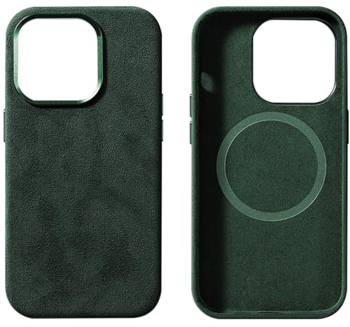GAZIXCUN Alcantara-Wildleder-Hülle für iPhone 15/15 Plus/15 Pro/15 Pro Max, Vollständig Umwickeltes Echtes Italienisches Wildleder, Kompatibel mit Magsafe, rutschfeste, Stoßfest,Dark Green,15 Pro