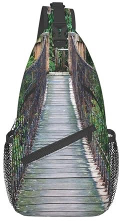 VducK Schultertasche für Damen und Herren, Waldlandschaftsdruck, Umhängetasche, Brusttasche, Schultertasche, Rucksack, Reisen, Wandern, Tagesrucksack, Inka-Seilbrücke, Einheitsgröße