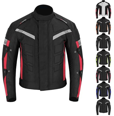 Vaster Moto Chaqueta de motocicleta impermeables CE Armor Cordura Motocicleta Chaquetas a prueba de viento Equipo de protección de cuerpo completo Blindado Otoño Verano Invierno para hombres (L, Red)