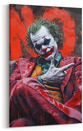 Dekomundo Psycho Jocker - Leinwandbild Wanddekoration - Wandbild Joker Deko XXL | Bild Leinwand XXL | Joker Bilder Wand, 60x90 cm