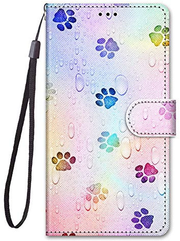 Nodigo-EU Kompatibel für Samsung Galaxy A15 4G 5G Leder Hülle Magnetisch Kickstand mit Kartenfach Tier Muster Motiv Lustig Design Hüllen Handyhülle Tasche Case -Fußabdruck