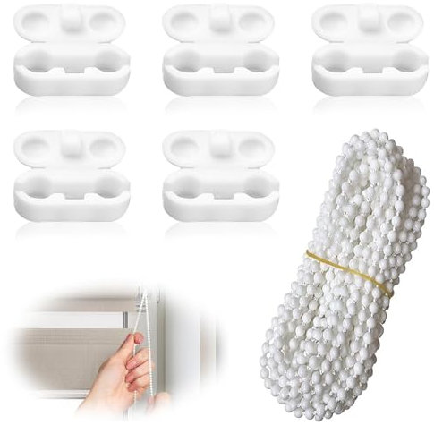 Mmgoqqt 5M Roller Blind Chain, Plus 5 Plastic Blind Pull Cord Connector Clips, Easy Snap Connectors, Durable POM Material, White