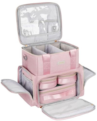 Trousse de Maquillage Extra Large avec 3 Étuis Amovibles, Malette de Maquillage de Voyage Double Couche avec Séparateurs Amovibles, Rose