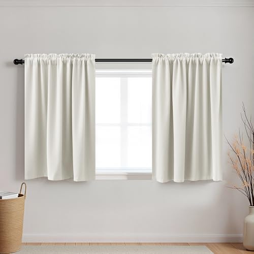 KOUFALL Café-Vorhänge, 45,7 x 61 cm, für kleine Fenster, Boho-Stil, Verdunkelungsvorhänge für Wohnmobil, Fenster, Küche, Set mit 24 Teilen, Cremefarben/Beige